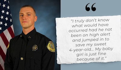 Officer Preston Marsh, of the Duluth Police Department, noticed a 4-year-old struggling in a pool while he was off duty and acted quickly to rescue the child.